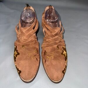 Seychelles Womens Suede Embroidered Strappy Ankle Booties Brown Floral